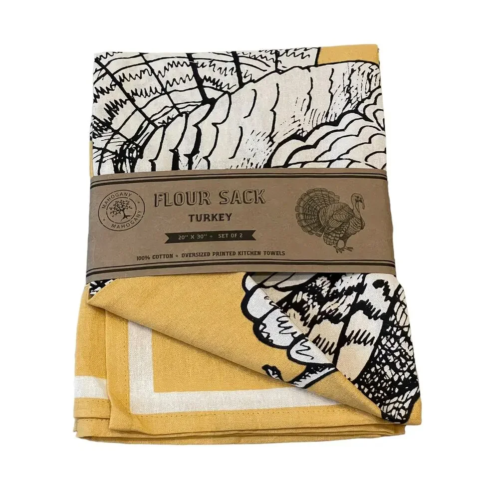 Mahogany Turkey Flour Sack Kitchen Towels Set of 2 Cotton Thanksgiving Fall New